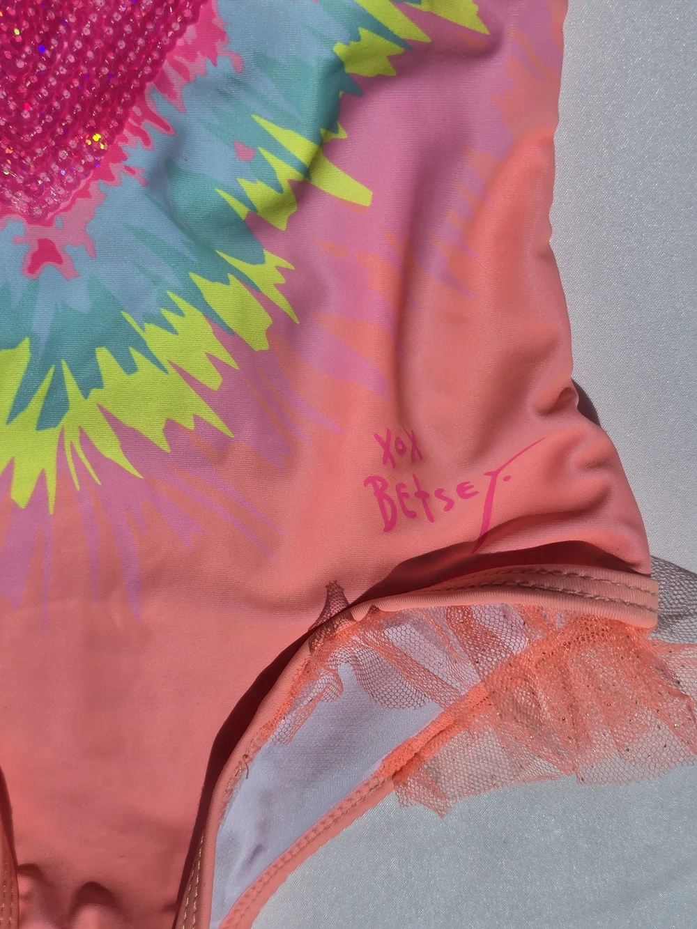 Betsey Johnson Pink Sequin Heart Tie-Dye One-Piece Size 4T
